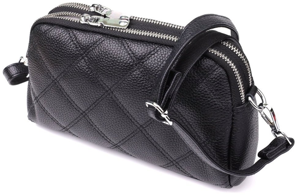 Міська жіноча сумка з фактурної шкіри на 2 відділення прошита ромбами Vintage 98212 чорного кольору modnotak фото №1