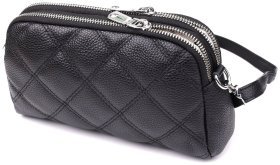 Городская женская сумка из фактурной кожи на 2 отделения прошита ромбами Vintage 98212 черного цвета