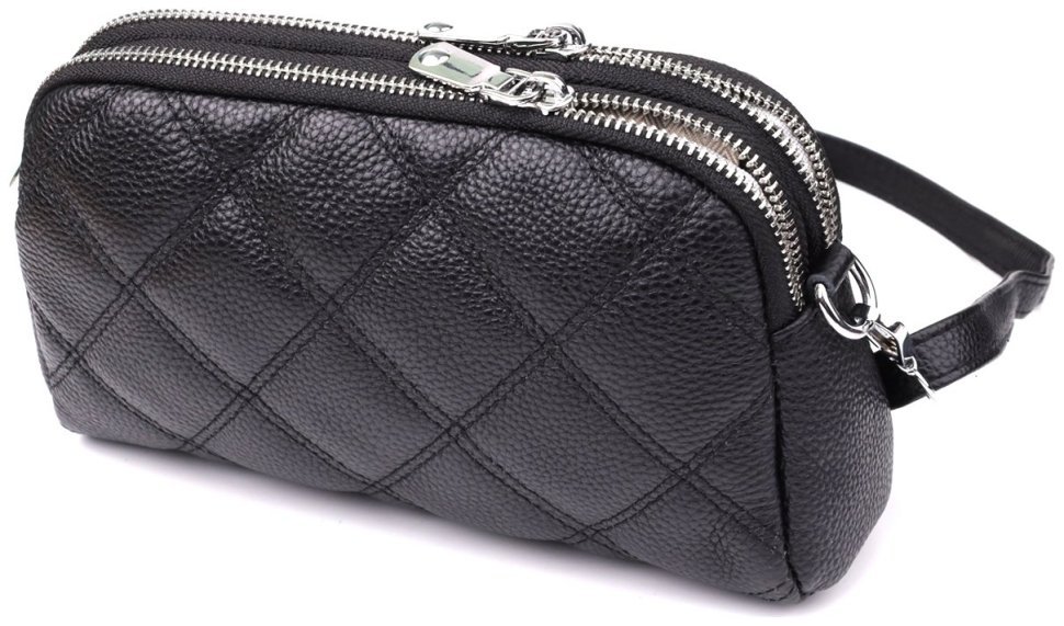 Міська жіноча сумка з фактурної шкіри на 2 відділення прошита ромбами Vintage 98212 чорного кольору modnotak фото №2