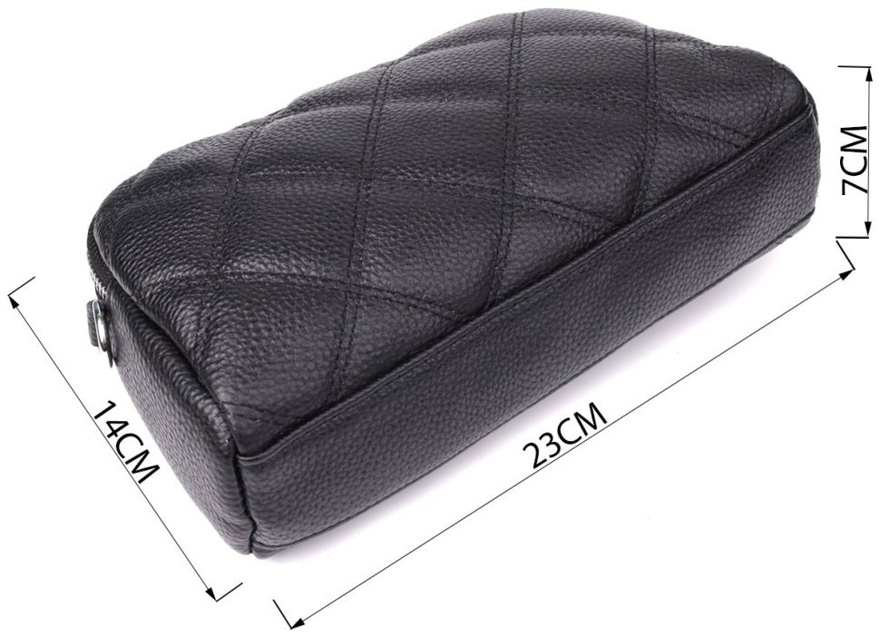 Міська жіноча сумка з фактурної шкіри на 2 відділення прошита ромбами Vintage 98212 чорного кольору modnotak фото №3