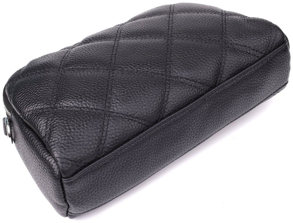 Міська жіноча сумка з фактурної шкіри на 2 відділення прошита ромбами Vintage 98212 чорного кольору modnotak фото №5