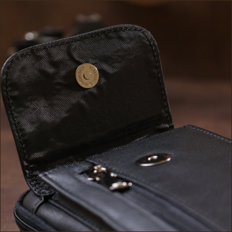Черная мужская кожаная сумка маленького размера на пояс Vintage 2420484