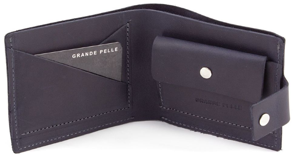 Стильный кожаный синий кошелек ручной работы Grande Pelle (13040)