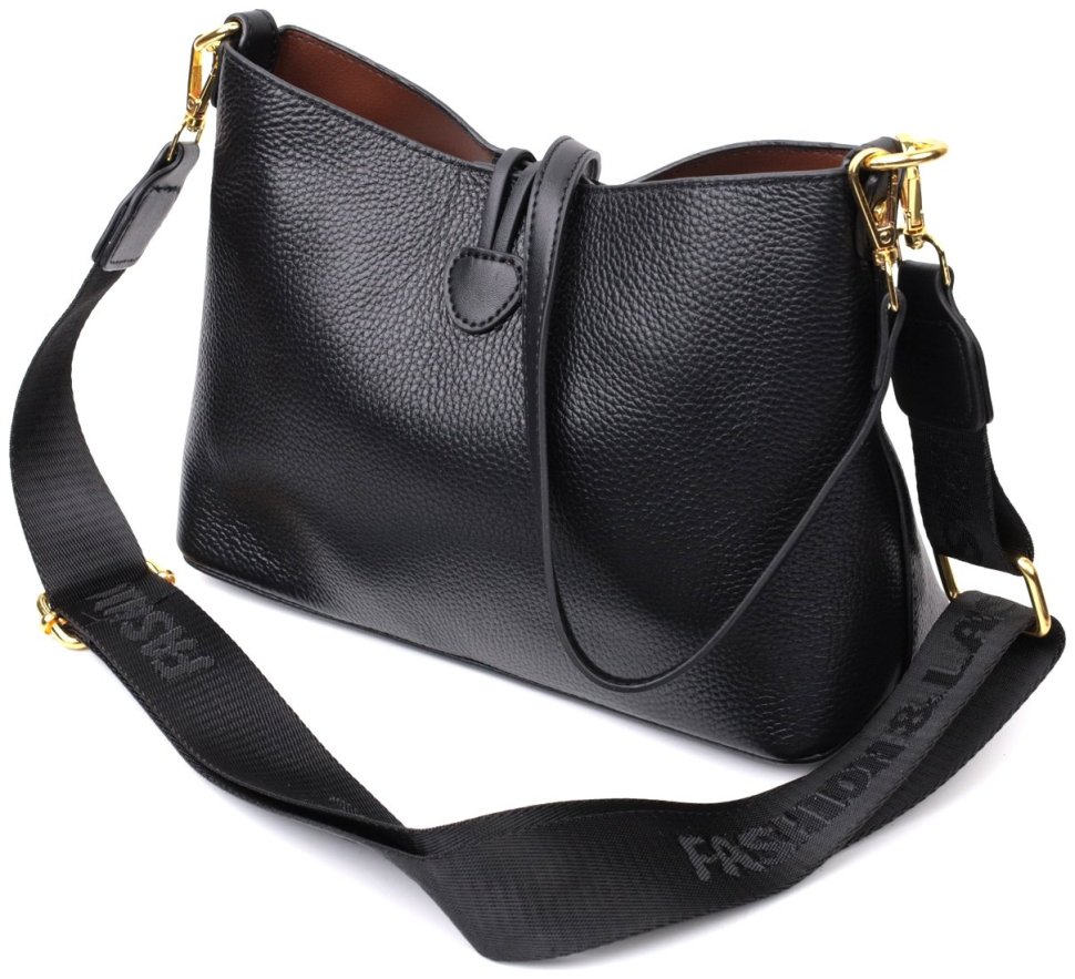 Кожаная женская сумка с декоративной застежкой Vintage 2422319 Черная modnotak фото №2