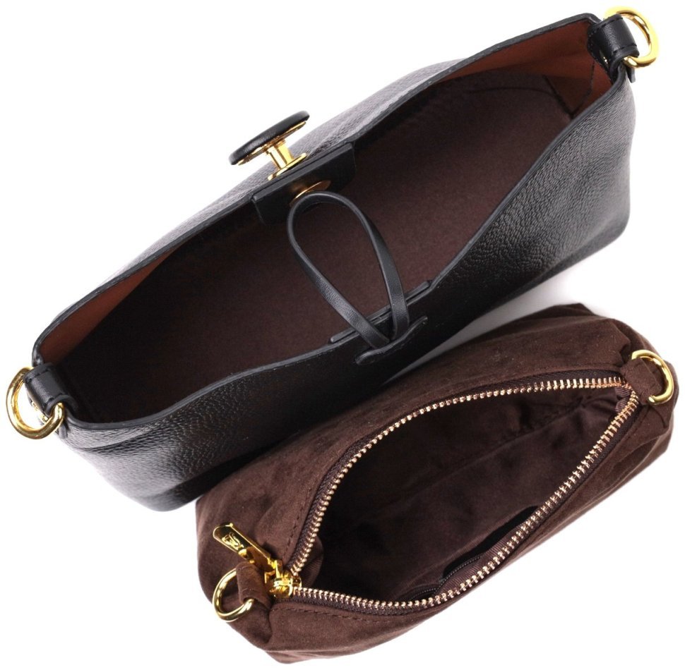 Кожаная женская сумка с декоративной застежкой Vintage 2422319 Черная modnotak фото №5