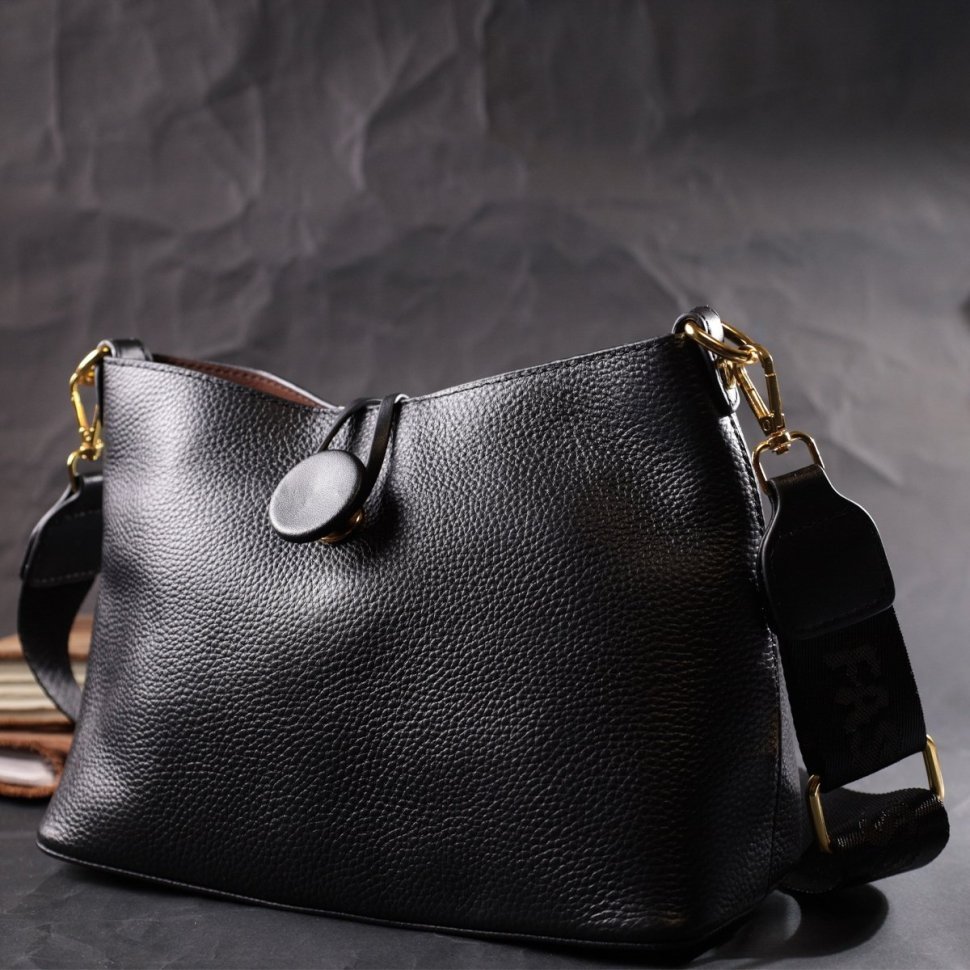 Кожаная женская сумка с декоративной застежкой Vintage 2422319 Черная modnotak фото №7