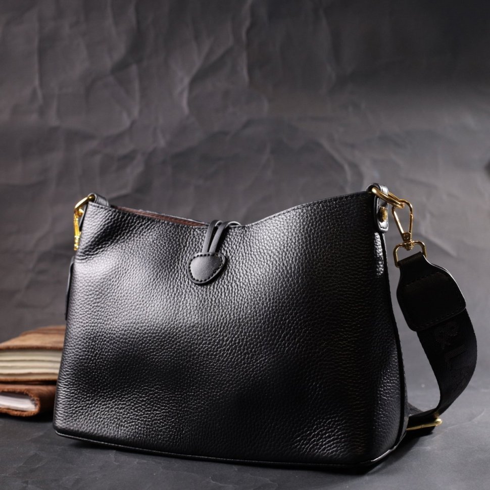 Кожаная женская сумка с декоративной застежкой Vintage 2422319 Черная modnotak фото №8