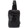 Мужской черный слинг-рюкзак через плечо из натуральной гладкой кожи TARWA (21651) - 3