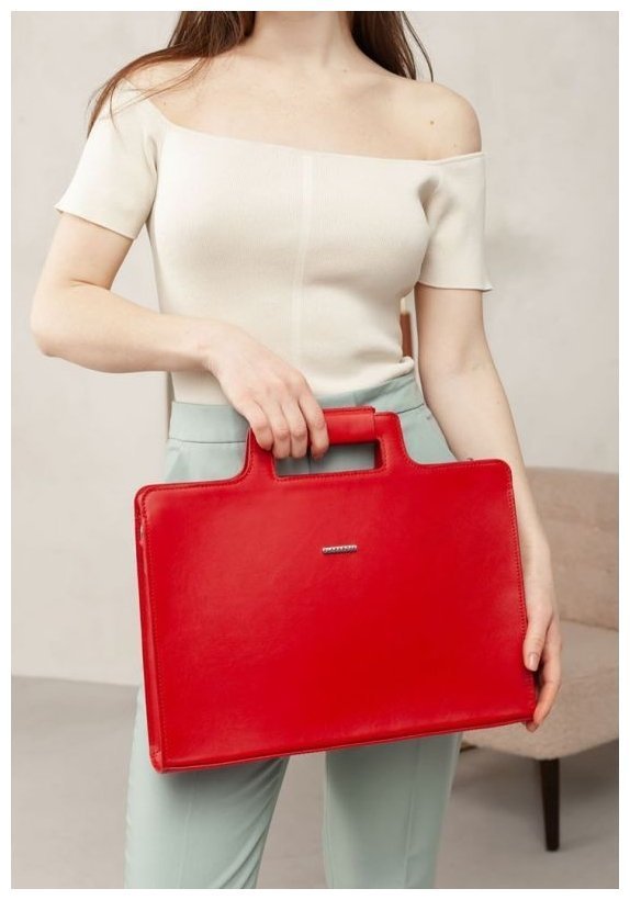 Жіноча шкіряна сумка червоного кольору для ноутбука та документів BlankNote 78912