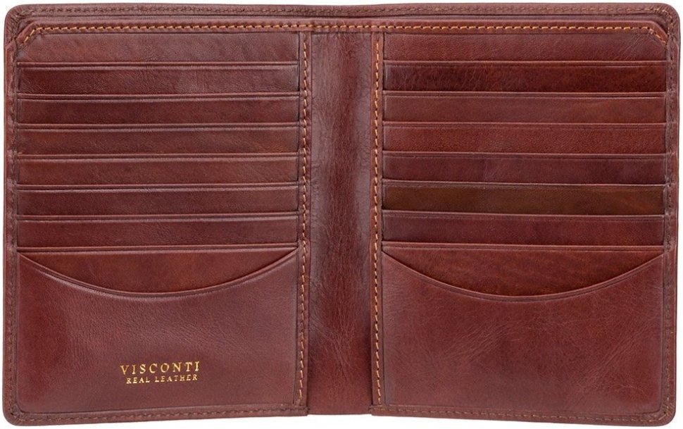 Мужское коричневое портмоне из натуральной кожи под купюры и карты Visconti Matteo 69012
