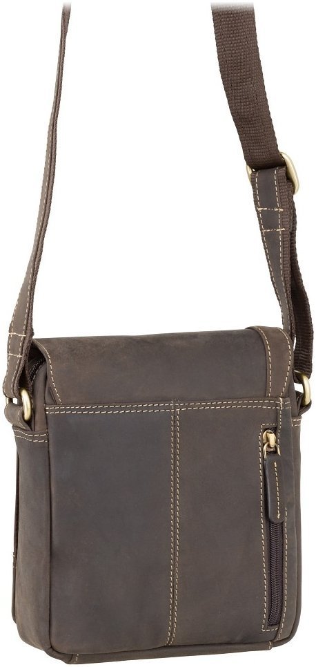 Компактная мужская сумка на плечо из кожи крейзи хорс коричневого цвета Visconti Messenger Bag 69112