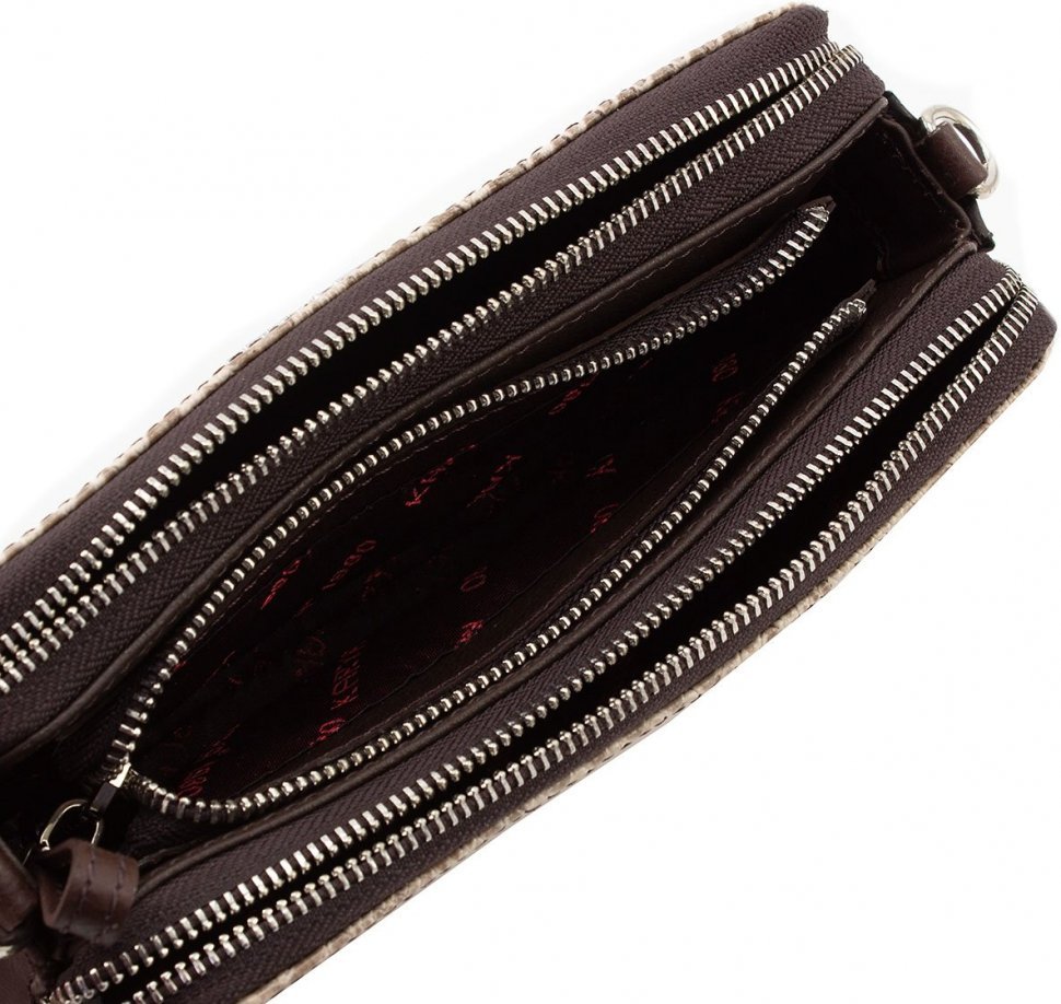 Стильна жіноча шкіряна сумка-кроссбоді у бежево-коричневому кольорі KARYA (19610)