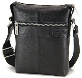 Солидная мужская сумка-планшет из натуральной кожи черного цвета Tom Stone (10993)