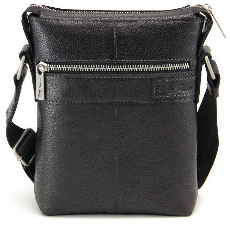 Солидная мужская сумка-планшет из натуральной кожи черного цвета Tom Stone (10993)