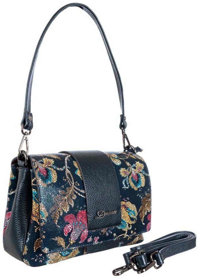 Синяя женская сумка-кроссбоди с принтом в виде цветов Desisan 80113 modnotak фото №2