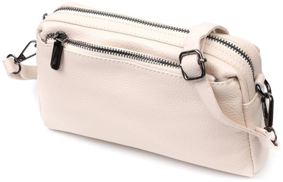 Горизонтальна жіноча сумка на плече з натуральної білої шкіри Vintage 2422376