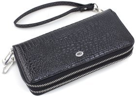 Черный женский кошелек  из лакированной кожи под много купюр ST Leather 70813