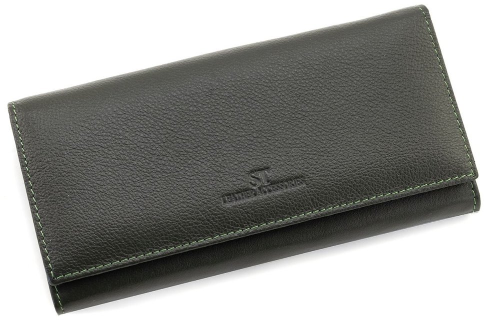 Жіночий шкіряний гаманець зеленого кольору на магнітах з великою монетницею ST Leather 90813 фото №3 Жіночий шкіряний гаманець зеленого кольору на магнітах з великою монетницею ST Leather 90813 modnotak фото №3