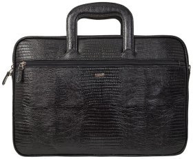 Чорний портфель із лакованої натуральної шкіри під рептилію Desisan 81213