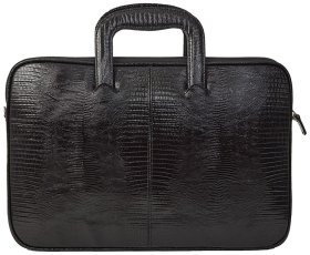 Чорний портфель із лакованої натуральної шкіри під рептилію Desisan 81213