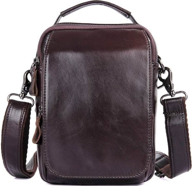 Наплечная сумка из натуральной гладкой кожи коричневого цвета VINTAGE STYLE (14544)