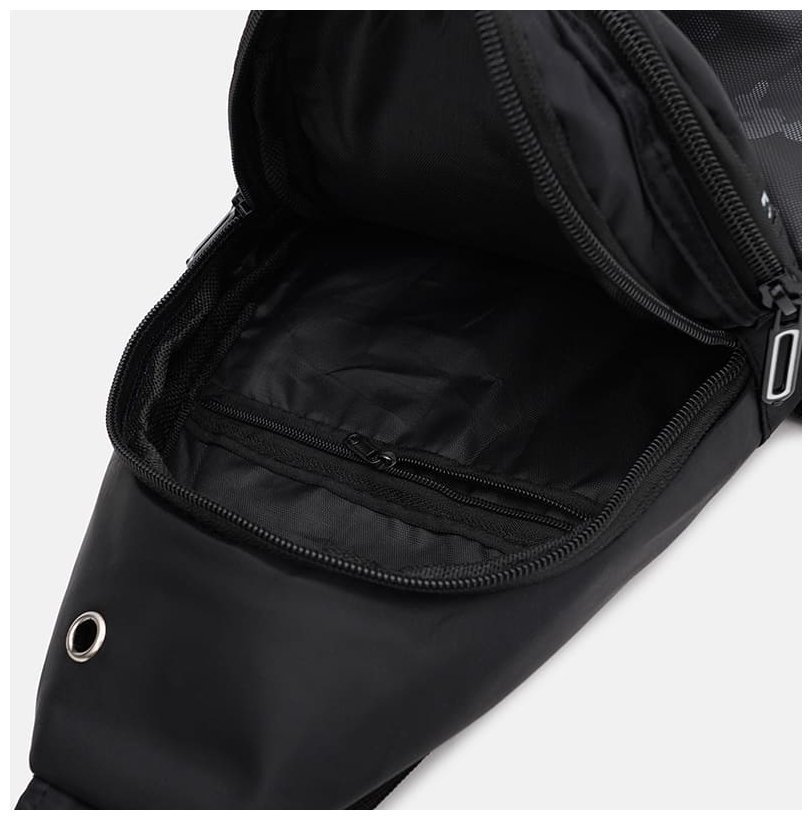 Чоловічий слінг-рюкзак із щільного текстилю чорного кольору з принтом Monsen 71613