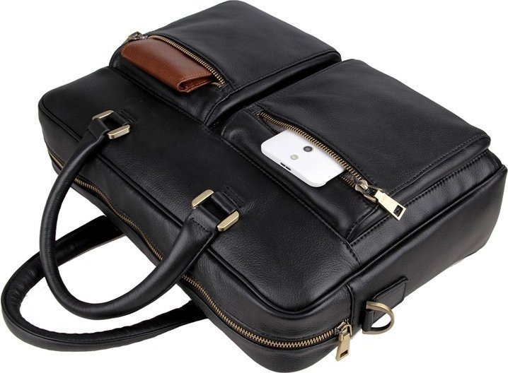 Чорна сумка для ноутбука з фактурної шкіри VINTAGE STYLE (14241)
