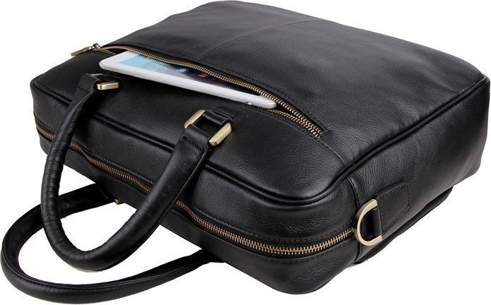 Черная сумка для ноутбука из фактурной кожи VINTAGE STYLE (14241)