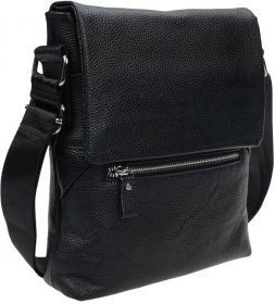 Стильна чоловіча шкіряна сумка через плече чорного кольору Borsa Leather (15671)