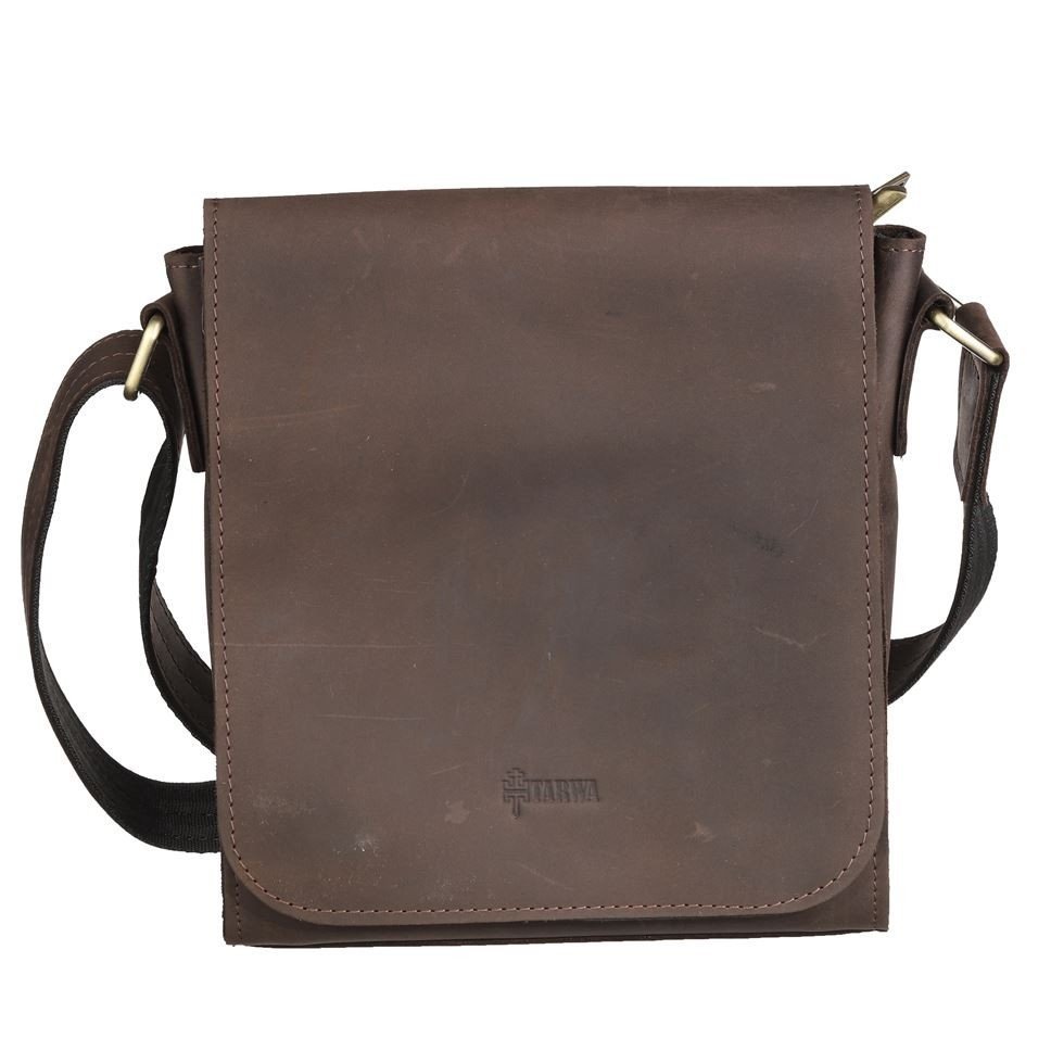 Наплечная мужская сумка-мессенджер вертикального типа из винтажной кожи TARWA (19819)