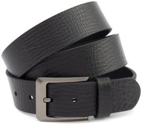 Широкий ремень мужской из итальянской фактурной кожи батал до 140 см Gherardini 45063 (черный)