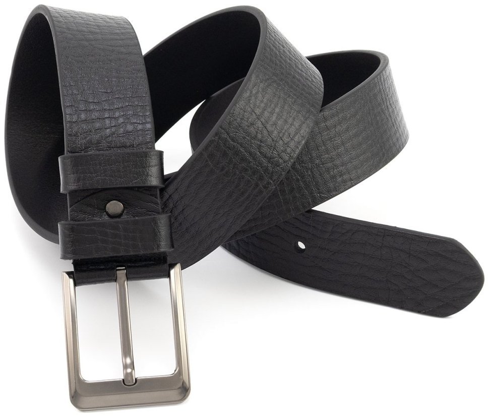 Широкий ремінь чоловічий з італійської фактурної шкіри батал до 140 см Gherardini 45063 (чорний) modnotak фото №5