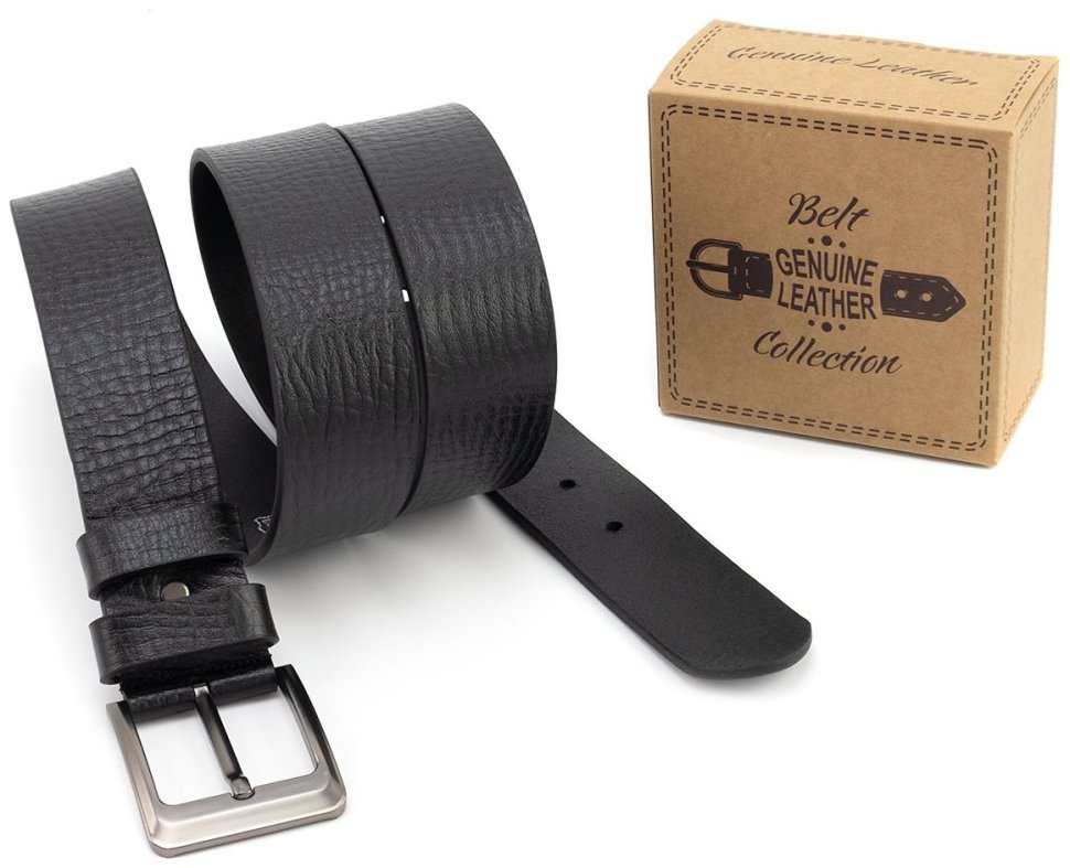 Широкий ремінь чоловічий з італійської фактурної шкіри батал до 140 см Gherardini 45063 (чорний) modnotak фото №6