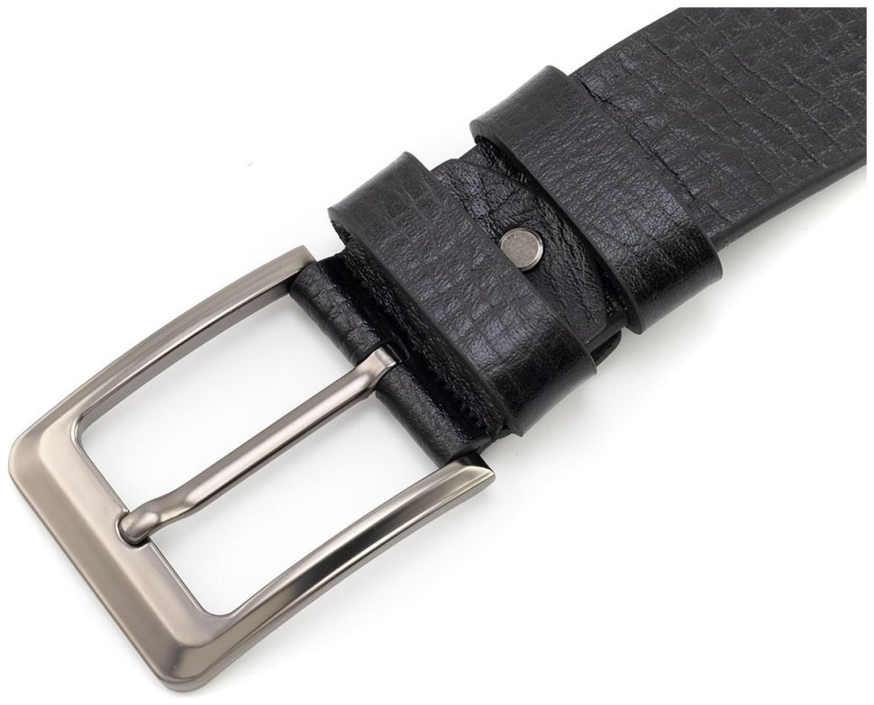 Широкий ремінь чоловічий з італійської фактурної шкіри батал до 140 см Gherardini 45063 (чорний) modnotak фото №2