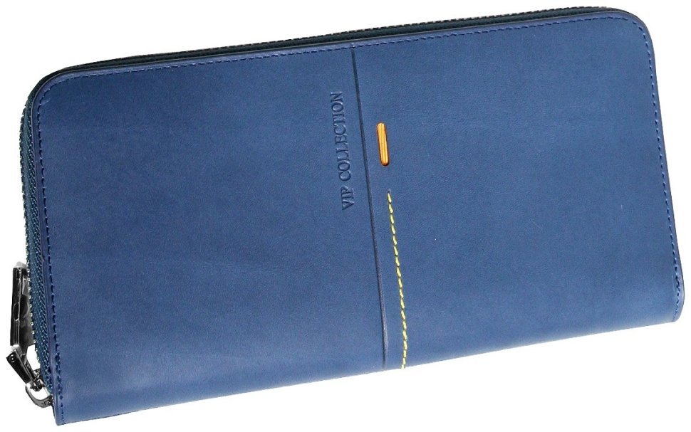 Клатч синего цвета на молнии Beverly Hills из натуральной кожи Vip Collection 102513 modnotak фото №1