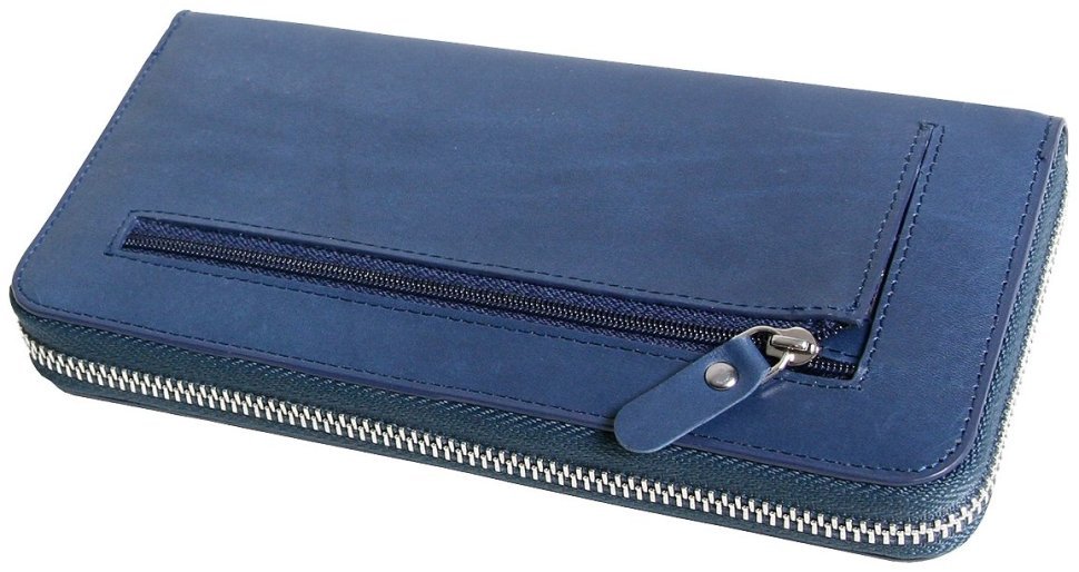 Клатч синего цвета на молнии Beverly Hills из натуральной кожи Vip Collection 102513 modnotak фото №2
