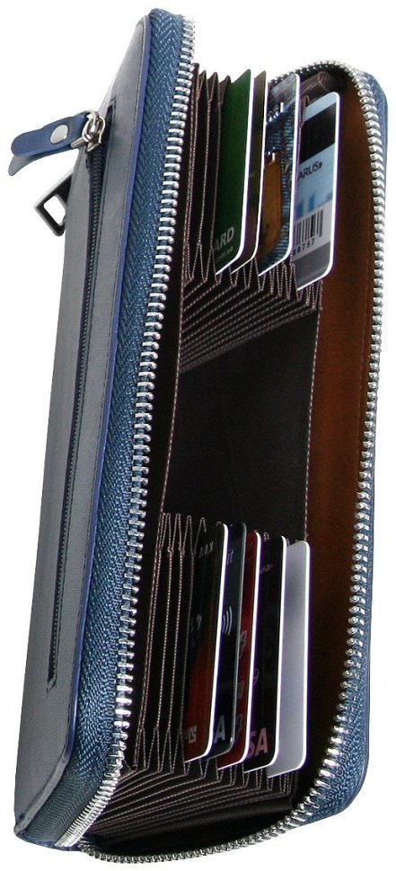 Клатч синего цвета на молнии Beverly Hills из натуральной кожи Vip Collection 102513 modnotak фото №3
