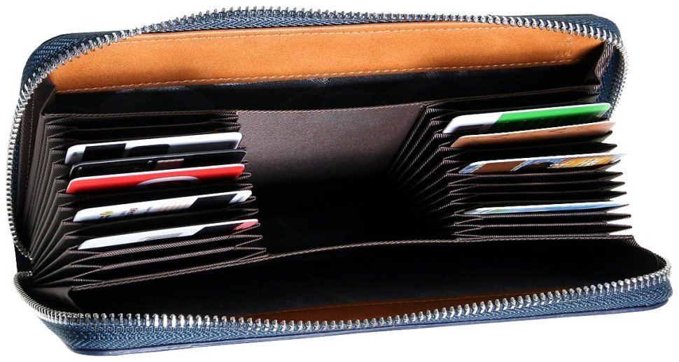 Клатч синего цвета на молнии Beverly Hills из натуральной кожи Vip Collection 102513 modnotak фото №6