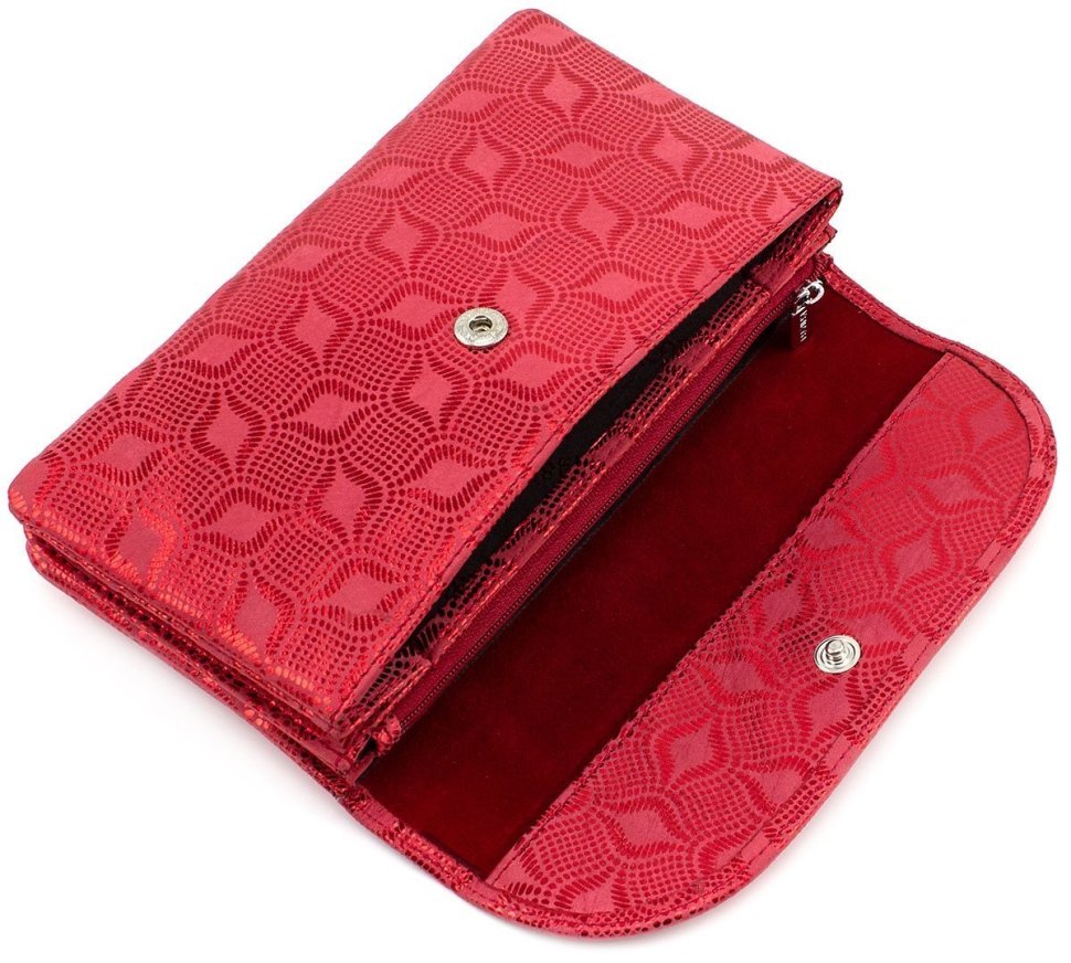 Рожевий гаманець-клатч з натуральної шкіри з принтом KARYA (1121-069)