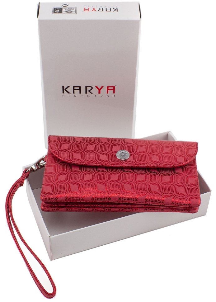 Розовый кошелек-клатч из натуральной кожи с принтом KARYA (1121-069)