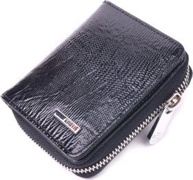 Лакований жіночий гаманець на блискавці із натуральної чорної шкіри KARYA (2421411)