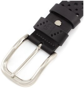 Черный ремень с перфорацией из качественной кожи Grande Pelle (43230)