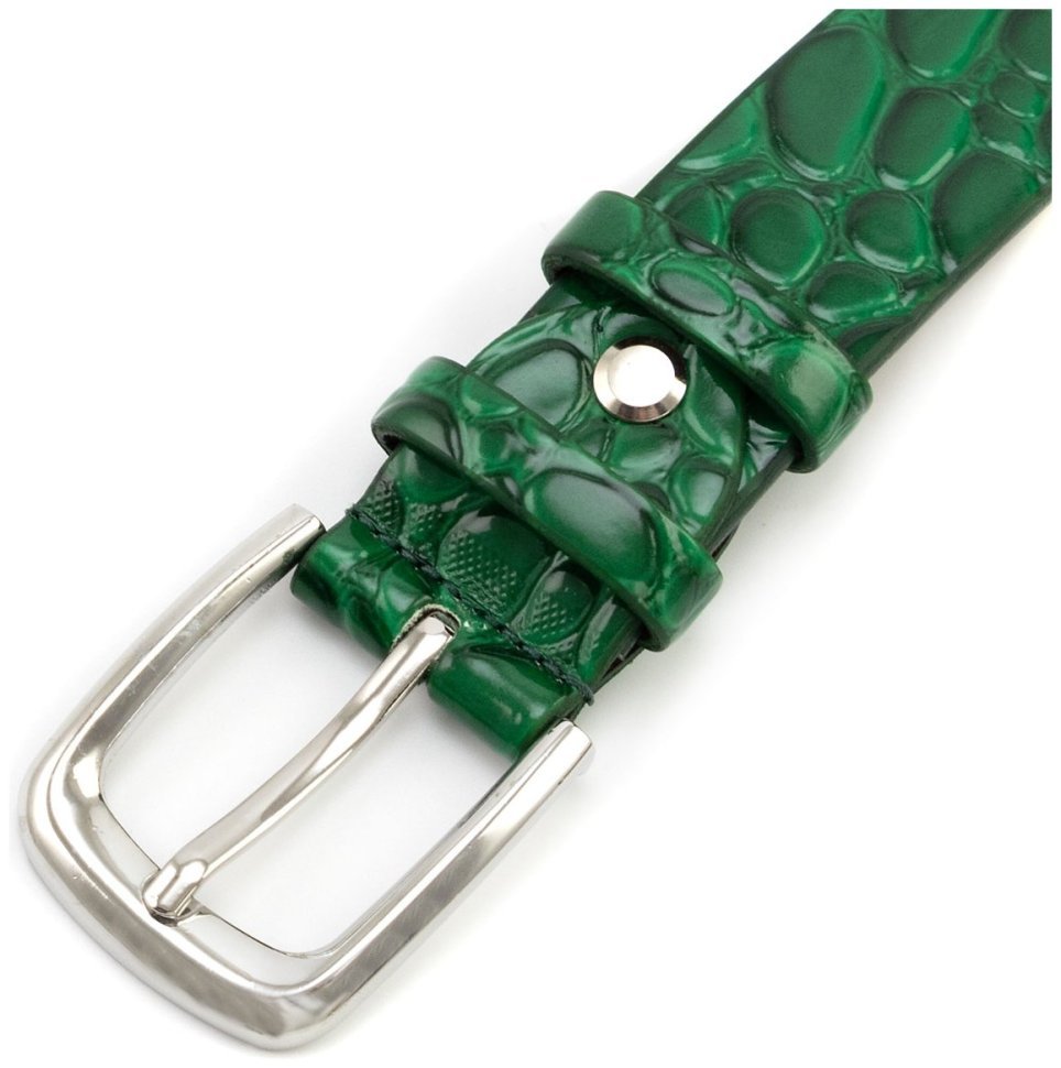 Ремень женский из лаковой кожи под рептилию Leather Collection 30118 зеленого цвета фото №2 Ремень женский из лаковой кожи под рептилию Leather Collection 30118 зеленого цвета modnotak фото №2