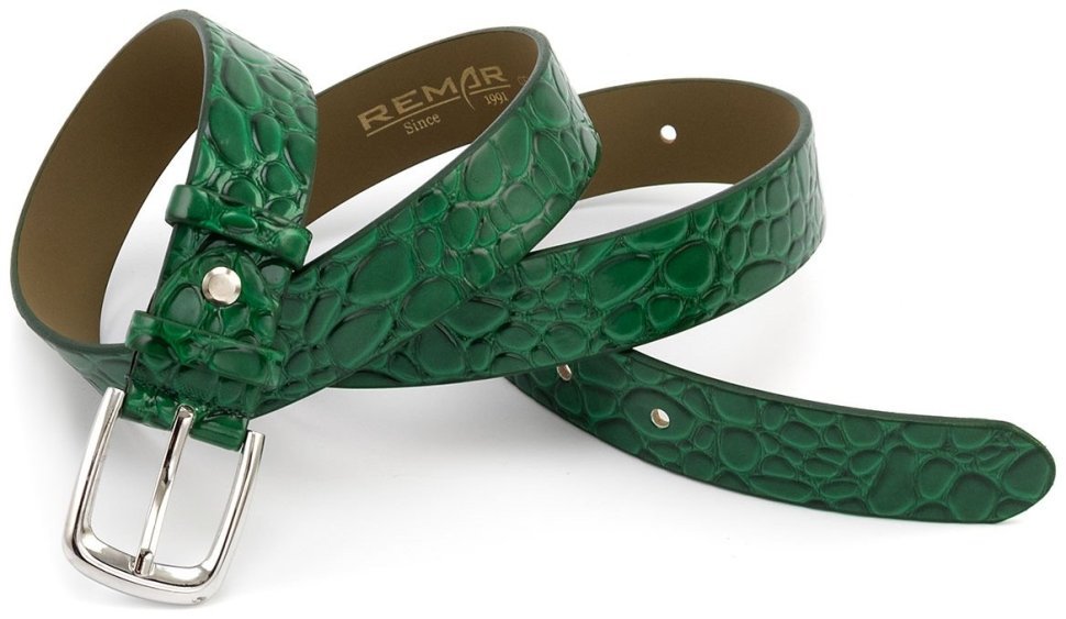 Ремень женский из лаковой кожи под рептилию Leather Collection 30118 зеленого цвета фото №4 Ремень женский из лаковой кожи под рептилию Leather Collection 30118 зеленого цвета modnotak фото №4