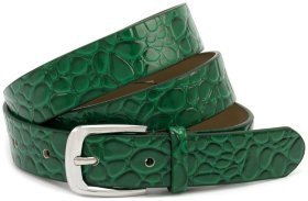 Ремень женский из лаковой кожи под рептилию Leather Collection 30118 зеленого цвета