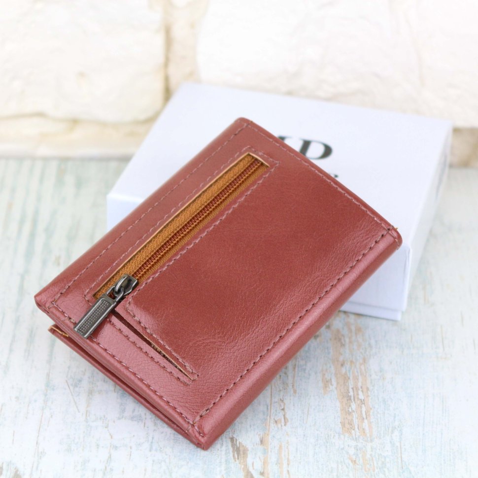 Темно-пудровий жіночий гаманець маленького розміру на кнопках зі шкірозамінника MD Leather (21515)