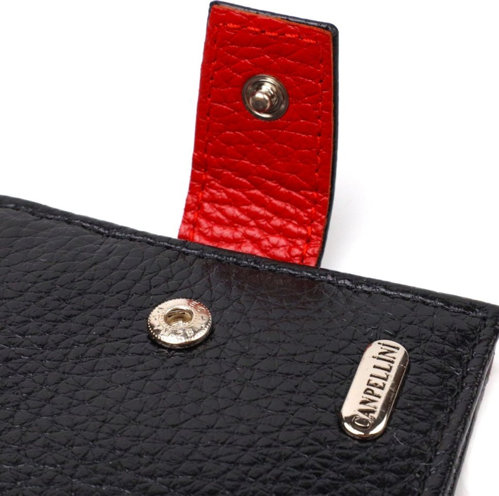 Чорно-червоне чоловіче портмоне з натуральної шкіри з хлястиком на кнопці CANPELLINI (2421749)