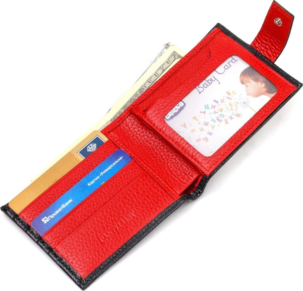 Чорно-червоне чоловіче портмоне з натуральної шкіри з хлястиком на кнопці CANPELLINI (2421749)