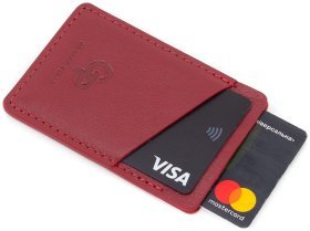 Красный миниатюрный картхолдер ручной работы из натуральной кожи Grande Pelle (13263)