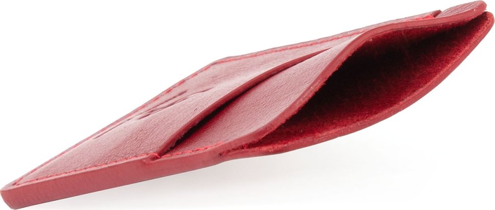 Красный миниатюрный картхолдер ручной работы из натуральной кожи Grande Pelle (13263)